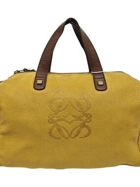 Loewe Yellow Leather Duffel Tote Bag with Brown Handles